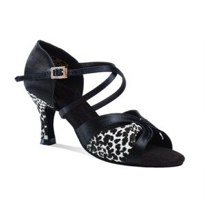 Danceage 2242-9001 Black Satin+Leopard Ladies Latin Dance Shoes