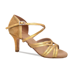 Danceage 2266-0360 Light Gold Leather + Suede Ladies Latin Dance Shoes